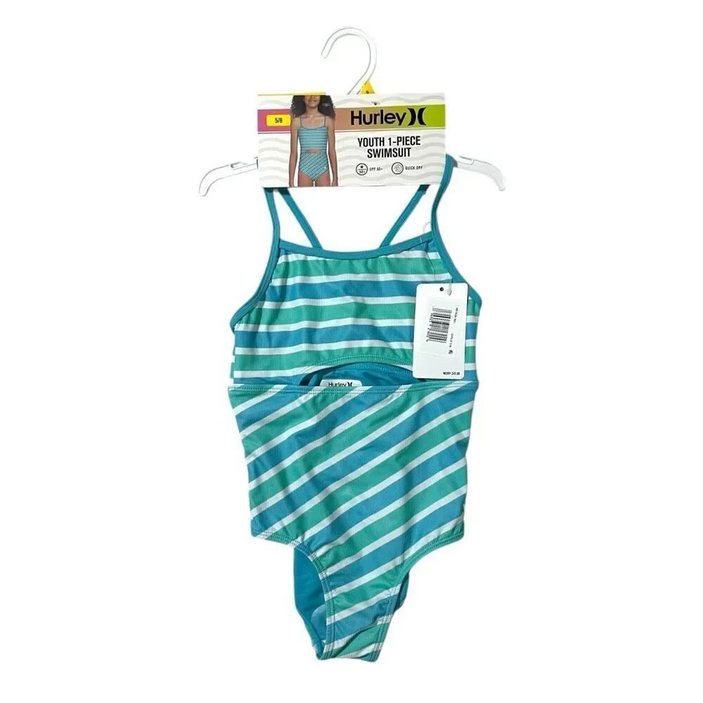 Hurley Girl's One Piece Open Mid Drift Ribbed Swimsuit Size 5/6